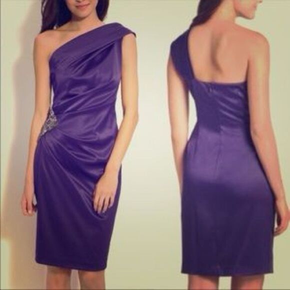 Eliza J Purple One Shoulder Gemstone Dress! - Picture 1 of 6
